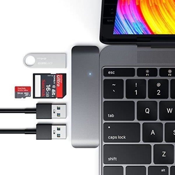 SATECHI 3-i-1 Combo Hub Adapter Aluminium USB 3.0 Type-C 3-portar USB 3.0 och Micro-SD-kortläsare kompatibel med 12 tum