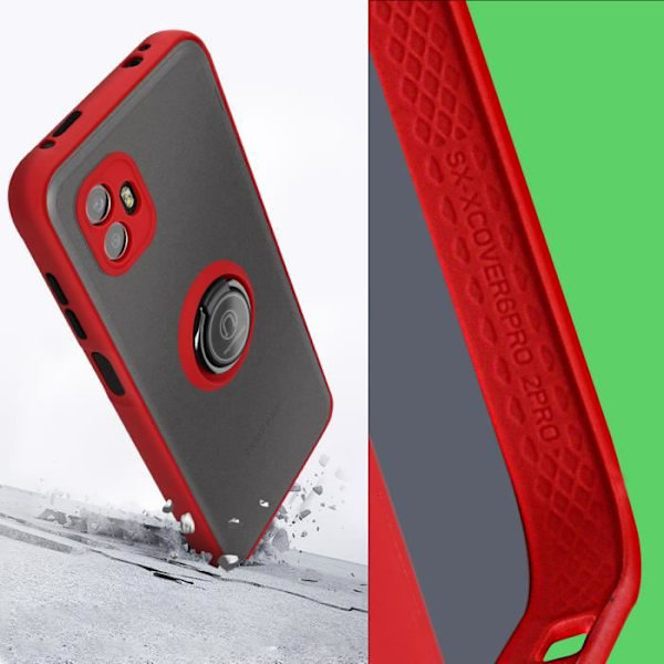Samsung Xcover 6 Pro - ILMOITUS - Kaksoismateriaali - Metallinen rengas - Punainen