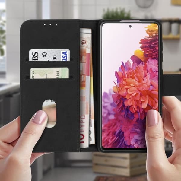 Foliofodral - AVIZAR - Samsung Galaxy S20 FE - Heltäckande - Kortfack - Videostöd Svart