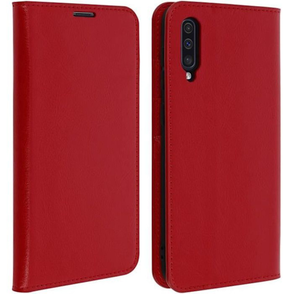 Etui til Samsung Galaxy A50 - Folio Cover - Ægte læder - Rød - Video støtte - Kortholder compartementer Röd