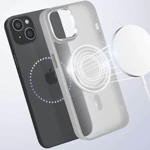 Coque MagSafe för iPhone 15 Plus och 14 Plus Matt Frostad Baksida Grå Kontur Grå