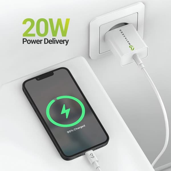 Lader til iPhone 16e 20W + USB-C kabel 1m Mayaxess Hvid Vit