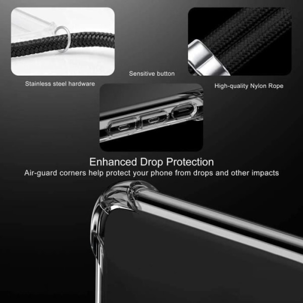 iPhone 13 Pro Max etui lanyard halskæde gennemsigtig silikone TPU justerbar ledning lanyard case E