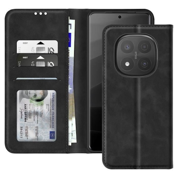 Redmi Note 14 Pro ja 14 Pro Plus Musta Kotelo, Lompakko ja Tuki Svart