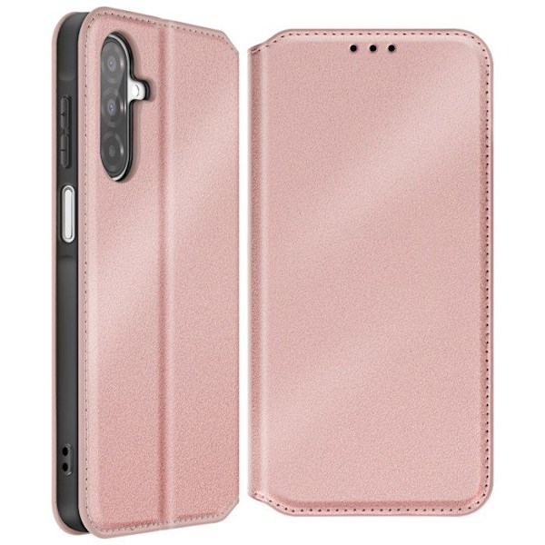 Etui för Samsung Galaxy A26 med klapp, kortfack och videostöd i rosa Rosa