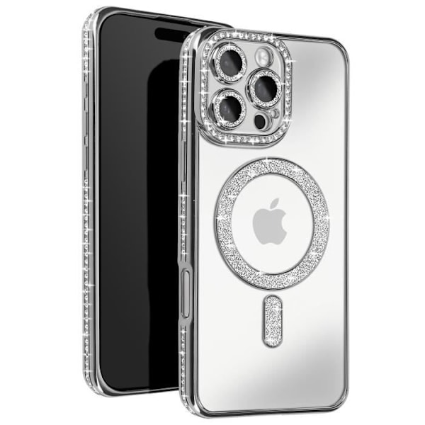 Coque Diamant pour iPhone 16 Pro Max MagSafe Contour Strass Argent Grå
