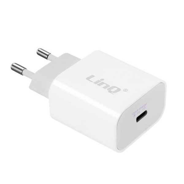 Väggladdare USB Typ C Strömförsörjning 18W Snabbladdning LinQ Vit