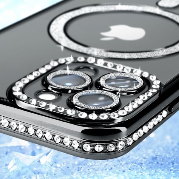 AVIZAR beskyttelsescover til iPhone 13 Pro Max - Black Rhinestone Contour - MagSafe-kompatibel Svart