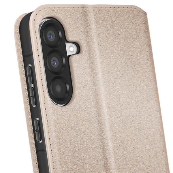 Klapskede til Galaxy A37 med kortlomme og guld støttefunktion Gul