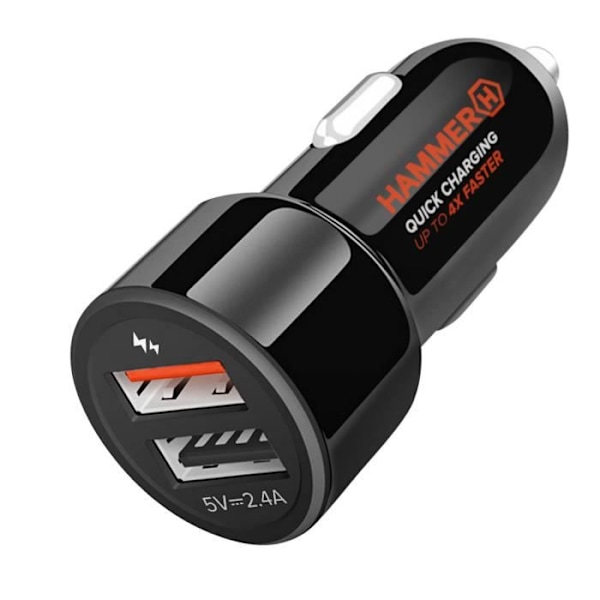 Lader til bil - HAMMER - 30W - 2x USB - Quick Charge 3.0 - Mediatek Pump Express Svart