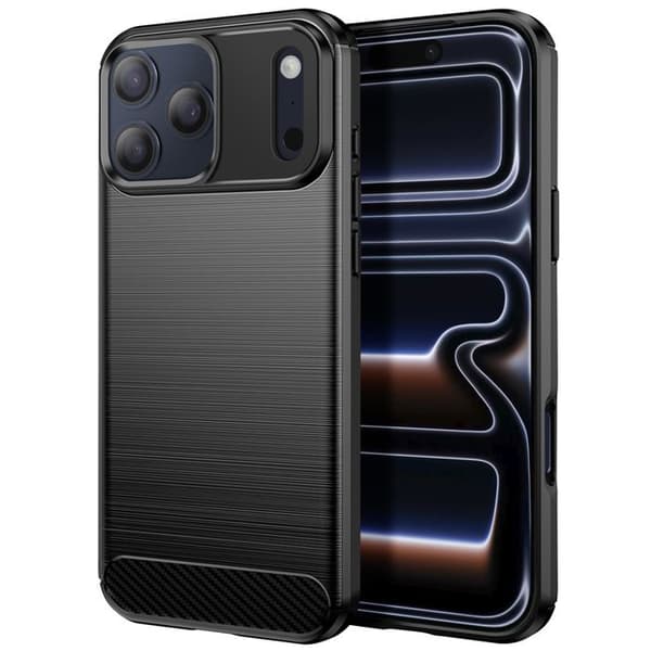 Coque för iPhone 17 Pro i silikon med kolfiber-effekt, borstad textur, svart Svart