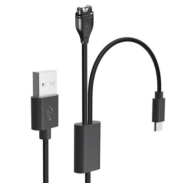 USB-laddkabel - TACTICAL - Garmin Fenix - 1m - Flätad nylon - Överhettningsskydd Svart