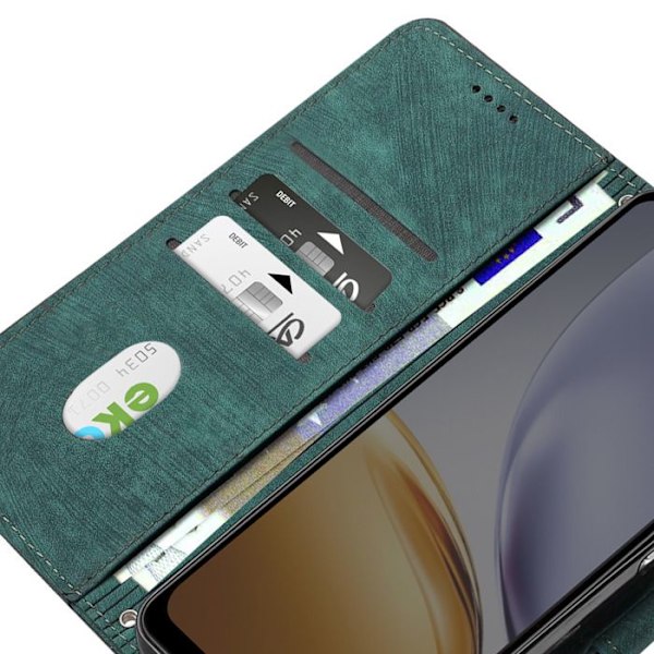 Realme 14T Harjattu Efekti Lompakkokotelo Olkahihnalla Kuusenvihreä