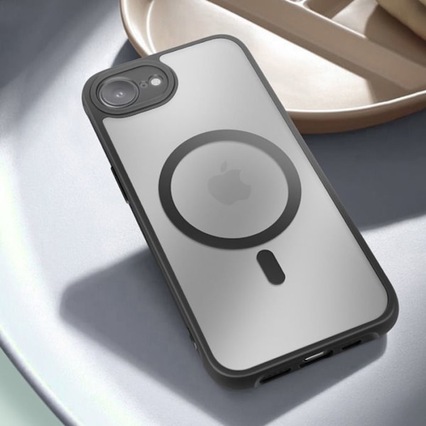 Coque MagSafe för iPhone 16e Matt Frostad Baksidan Svart Kant Svart