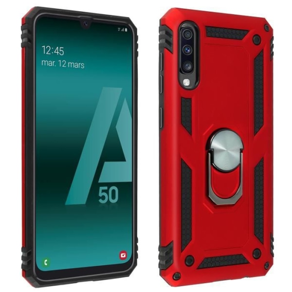 Galaxy A50 etui Bi-materiale stiv og blød ringstøtte Video Rød Rød Röd