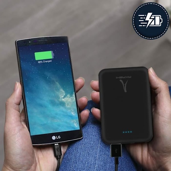Ekstern oplader 5000 mAh 2 USB-porte og Micro-USB Port Hurtigopladning Akashi Sort