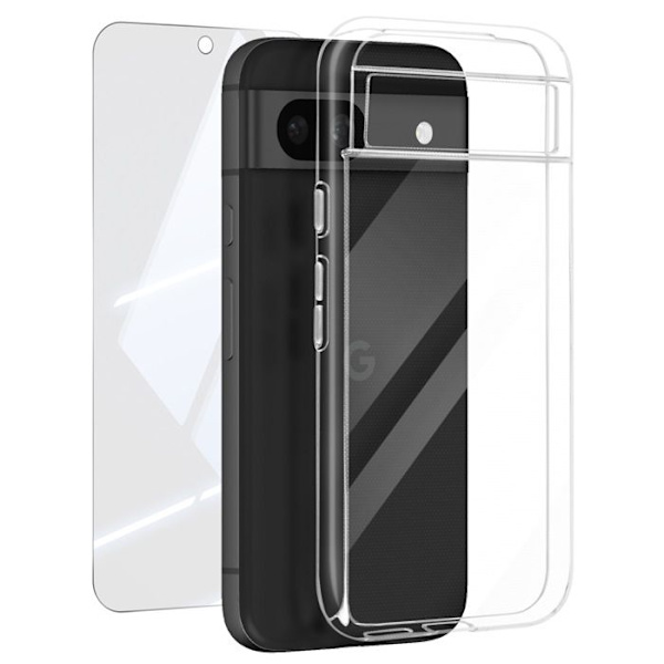 Beskyttelsespakke til Google Pixel 8A - MAYAXESS - Blødt etui og 9H hærdet glas - Gennemsigtig Transparent
