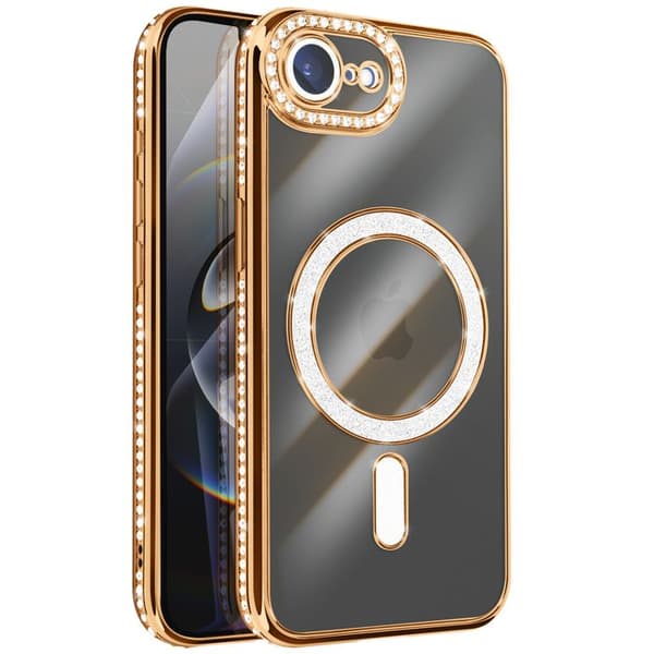 MagSafe-skal - AVIZAR - iPhone 16e - Guldkanter - Glittrande Strass - Optimal Skydd Gul