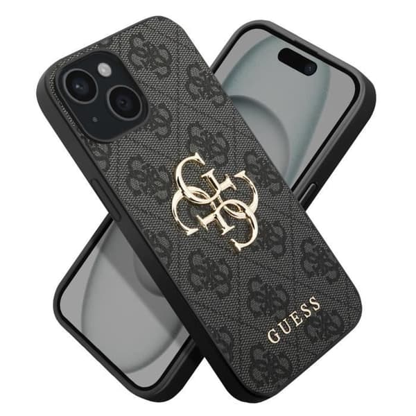 Coque til iPhone 15 Præcise Udsparinger og Hævede Kanter Guess Sort Svart