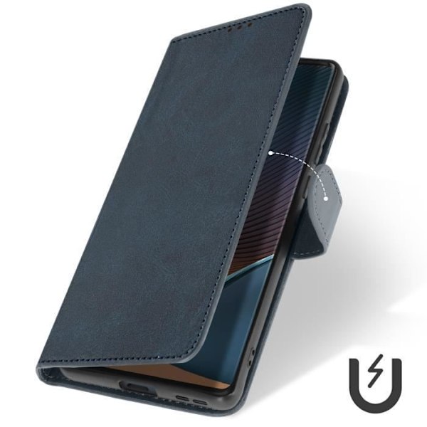 Taske til Motorola Edge 50 Fusion Håndledsrem Flip Wallet Stand Midnight Blue Blå