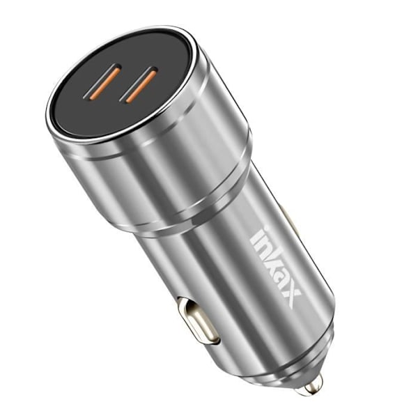 Lighteroplader 60W 2x USB-C Hurtigopladning Metaldesign Inkax Sølv Grå