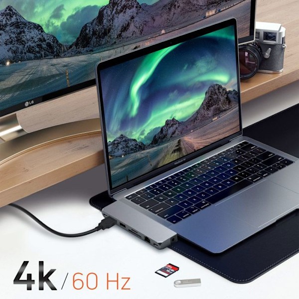 Hub för MacBook USB C till HDMI 4K, Ethernet, USB + 2 USB C, Satechi Gray