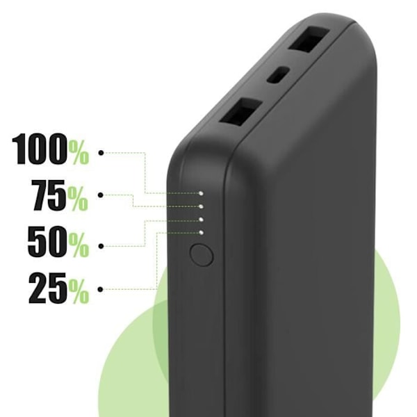 Batteri til nødsituationer 20000 mAh 2x USB og USB C 15W LED indikator Belkin Sort Svart