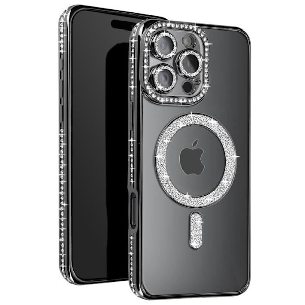 Coque Diamant für iPhone 16 Pro MagSafe-Schutz Kontur Strass Schwarz Svart