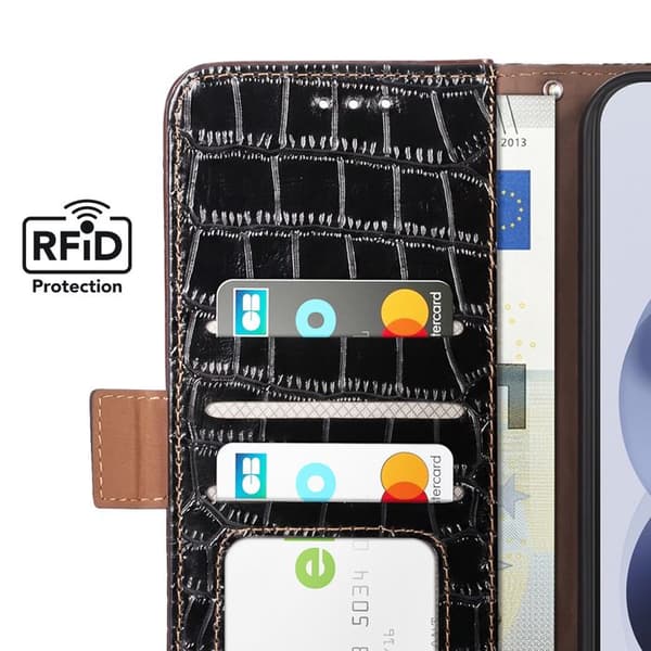 Anti-RFID Tegnebogscover til Xiaomi Redmi Note 17 i Sort Krokodilleskind Svart