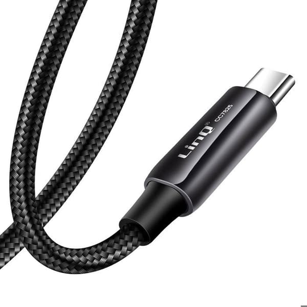 USB C / USB C-kabel Laddningsström Leverans 80W 4A Nylonflätad 1.2m LinQ Svart Sort