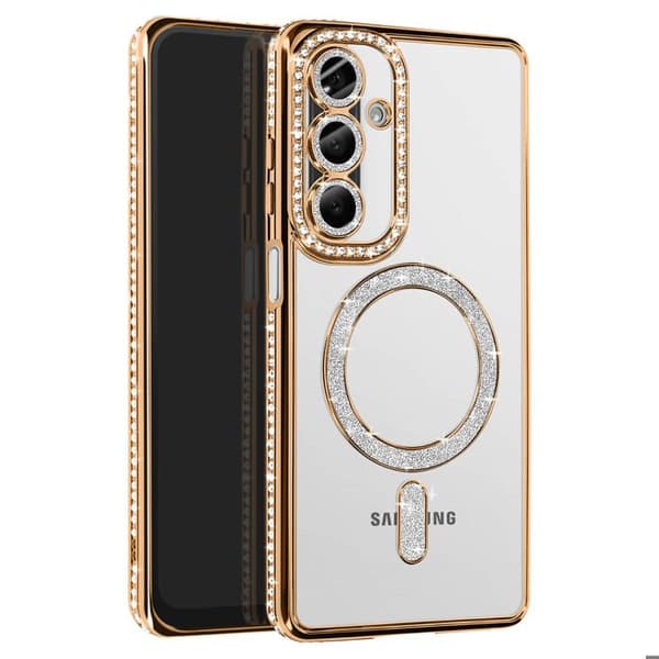 Fodral för Galaxy A27 Kompatibel med MagSafe med Guld Strassad Kant Gul