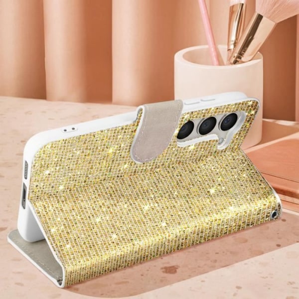 Taske til Samsung Galaxy S23 - AVIZAR - Glitter Disco - Gul - Hård - Flap Gul