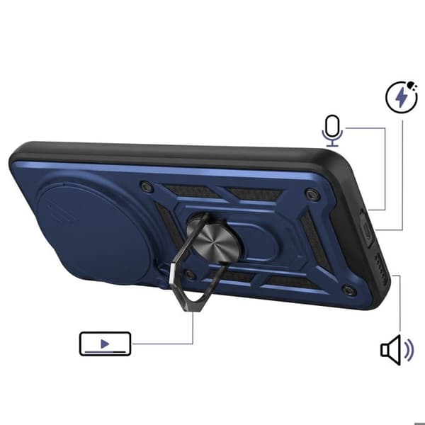 Coque Ring til Honor Magic 8 Pro med Skydelåg til Kamera Stødabsorberende Mayaxess Mørkeblå Blå