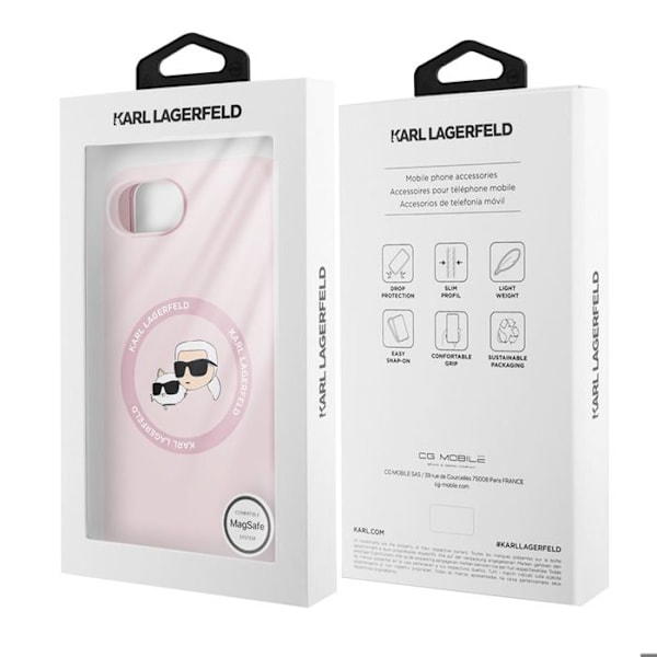 Coque MagSafe til iPhone 16e Silikone Blød Printet Karl & Choupette Karl Lagerfeld Pudder Rosa