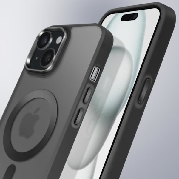 Coque MagSafe til iPhone 15 Plus og 14 Plus Mat Gennemsigtig Bag Kontur Sort Svart