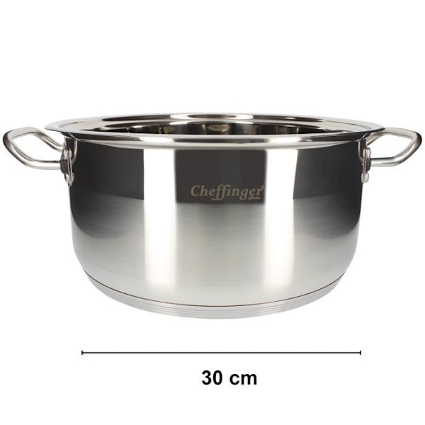Marmite - Cheffinger - 30 cm - Rustfrit stål - Inkluderet låg - Ergonomiske håndtag Grå