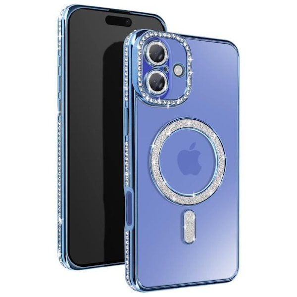 Covers - ADVARSEL - iPhone 16 Plus - MagSafe Beskyttelse - Rhinsten - Elegant Blå