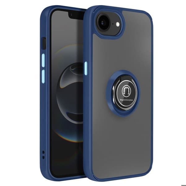 Cover til iPhone 17 med ringestøtte og magnetisk fastgørelse i blå Blå