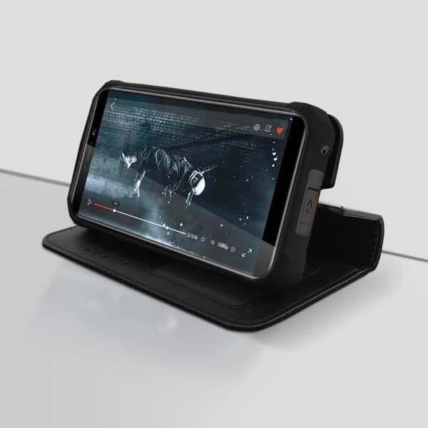Étui portefeuille - AVIZAR - Oukitel WP5 / WP5 Pro - Øko-læder sort - Magnetlukning - Video-support Svart