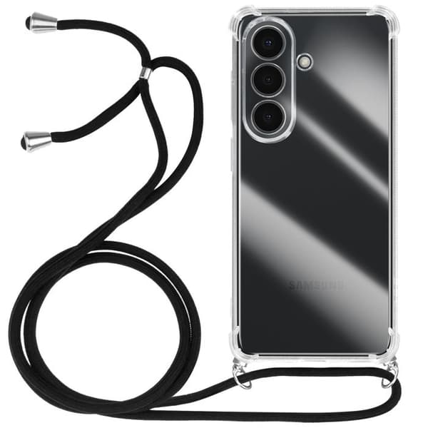 Siliconfodral för Galaxy S26 med 70 cm transparent nylonflätad snodd Vit