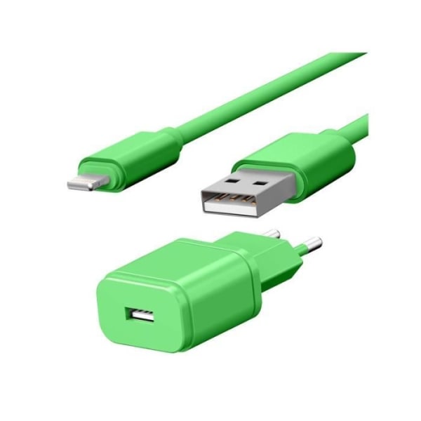 1 USB 1A VERKKALATURI + 1,7 M VIHREÄ USB-LIGHTNING-KAAPELI - JAYM® POP COLLECTION