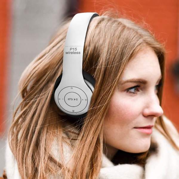 Kuulokkeet - P15 - Langaton Bluetooth 4.0 - 3,5 mm jakki - FM-radio - Micro-SD Vit