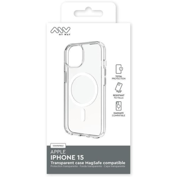 Suojakuori iPhone 15 -yhteensopivalle MagSafe Myway Clear -puhelimelle Transparent