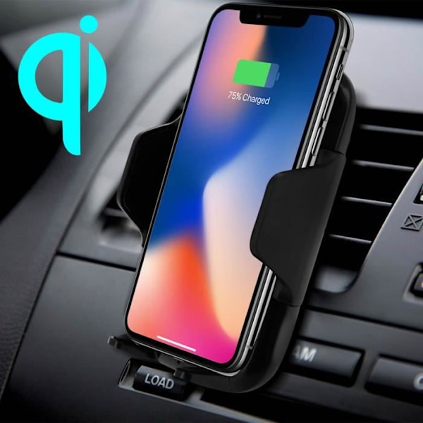 Auto Tukiteline - Forcell - 2 in 1 - Qi-lataus - Imukuppi ja Tuulettimen Ritilä - Musta Svart