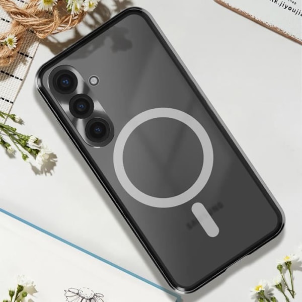 Coque Intégrale AVIZAR Samsung S24 - Kova Takapaneeli Musta Karkaistu Lasi - MagSafe Suojaus Svart