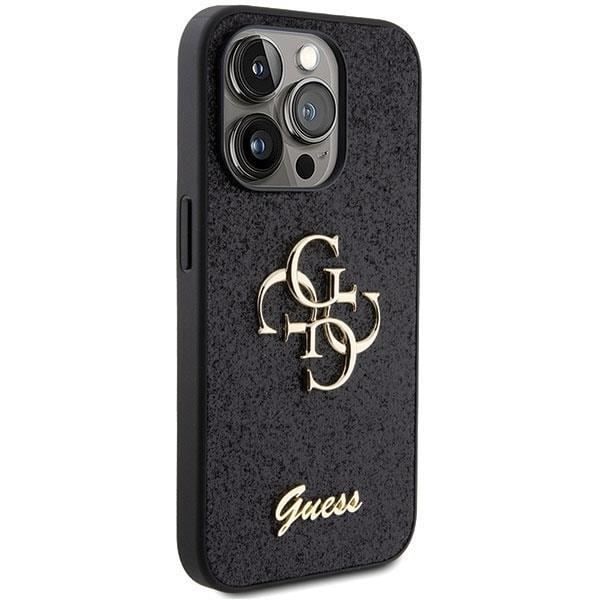 Hårdat skal - GUESS - Glitter Script Big 4G - Svart - iPhone 15 Pro Max - Glänsande Svart