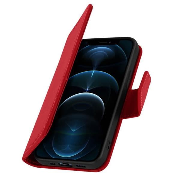 iPhone 12 Pro Max Nahkakotelo Korttipidike Premium Tuki Punainen Röd