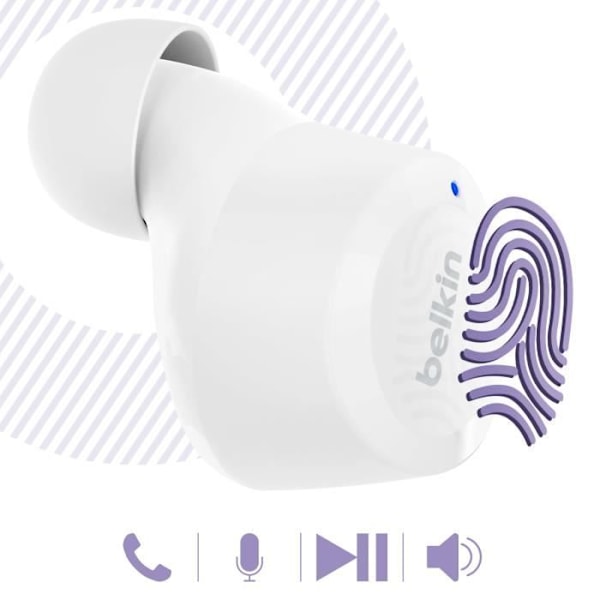 Trådlösa hörlurar Bluetooth 5.2 Touchkontroller Dubbelmikrofon Belkin Vit Vit