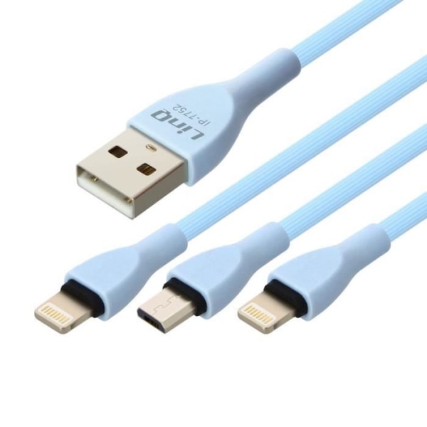 USB-mikro-USB ja Lightnint-kaapeli 1,2 m Yhteensopiva Android- ja iOS- LinQ Blue