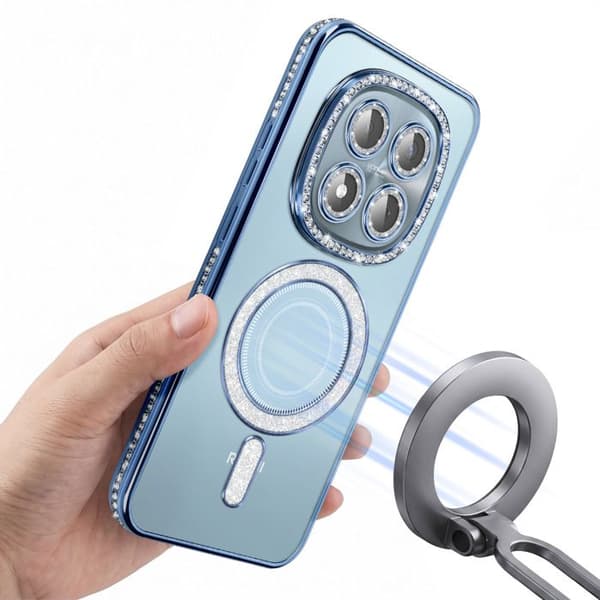 Cover til Redmi Note 15 Pro 5G Kompatibel med MagSafe med Blå Rhinsten Kant Blå